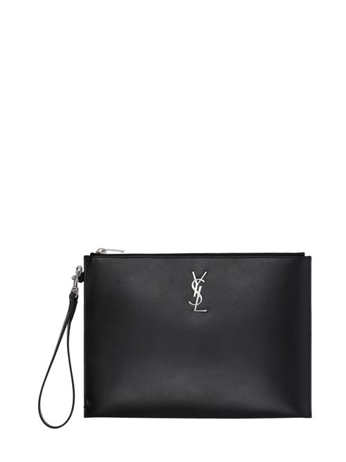 Pochette con placca logo in pelle SAINT LAURENT | 6676860SX0E1000